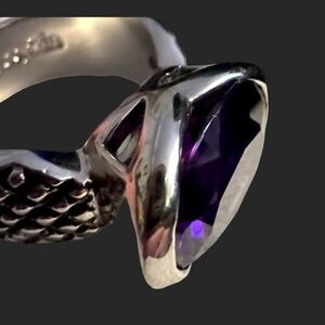 Lia Sophia | TERRAIN Cocktail Ring |Purple Oval, Stone Silver Tone | Size 6.5